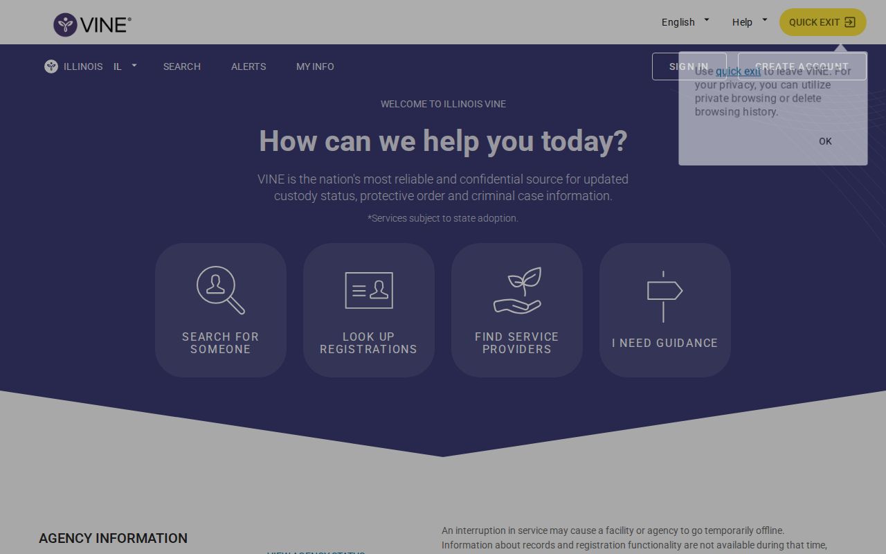 Illinois VINELink offender search and notification interface